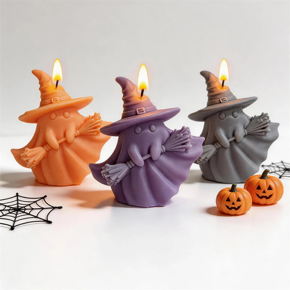 Ghost Witch Broom Silicone Candle Mold for Halloween