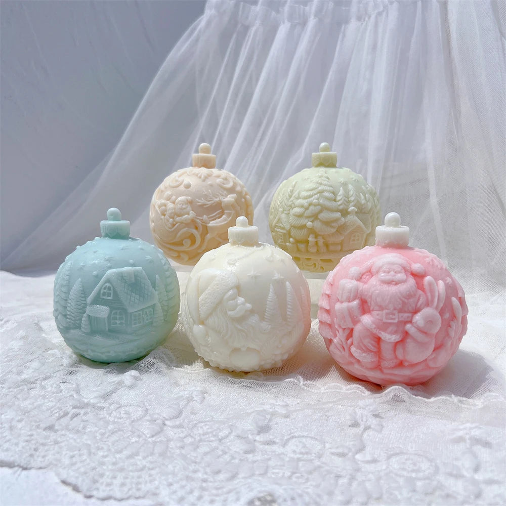 Five Designs Christmas Ball Silicone Candle Molds