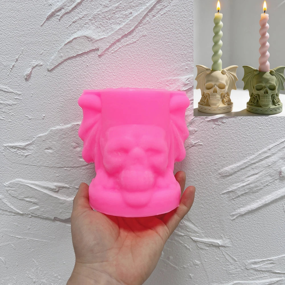 Winged Skull Candlestick Holder Silicone Mold