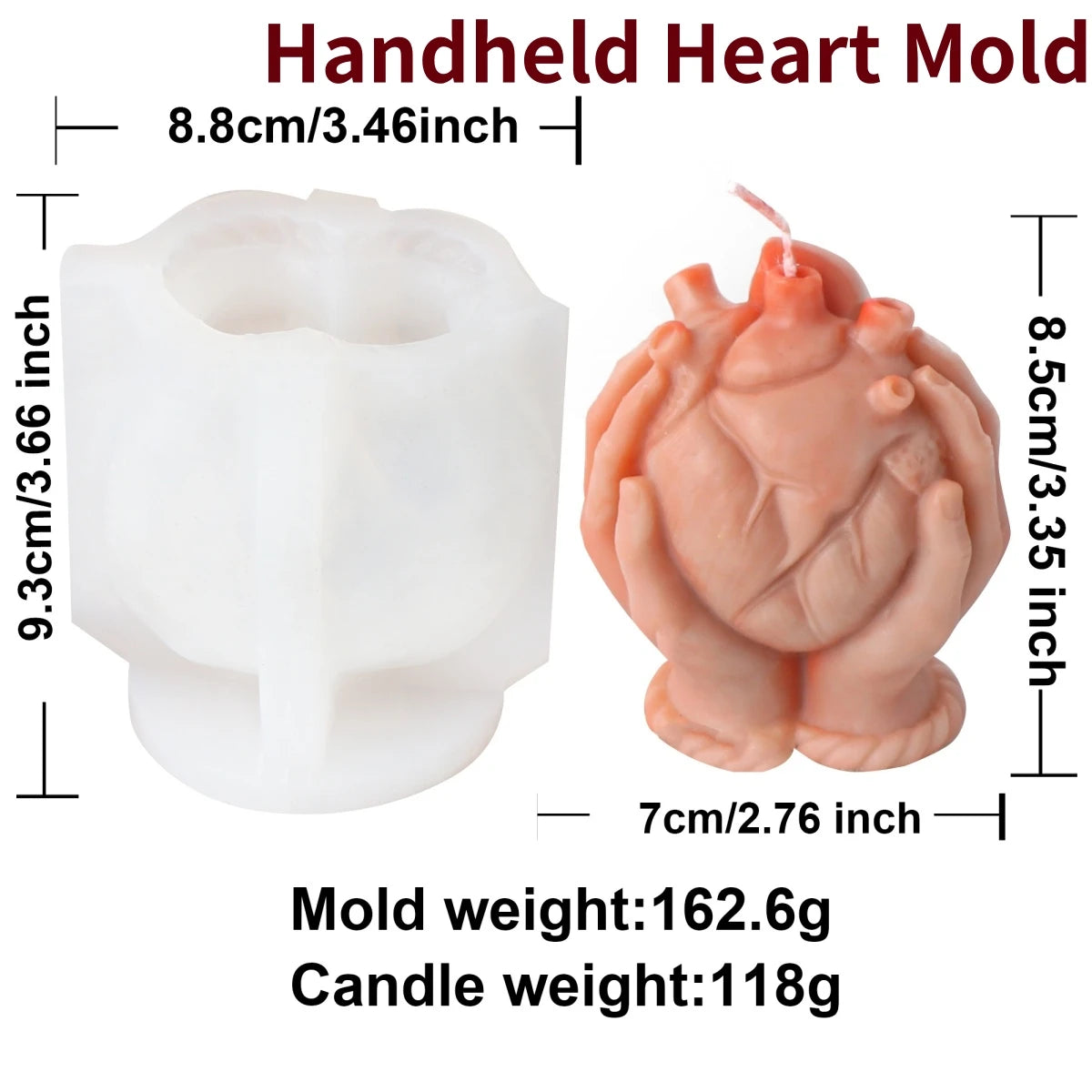 3D Hand Holding Rose Heart Skull Silicone Mold