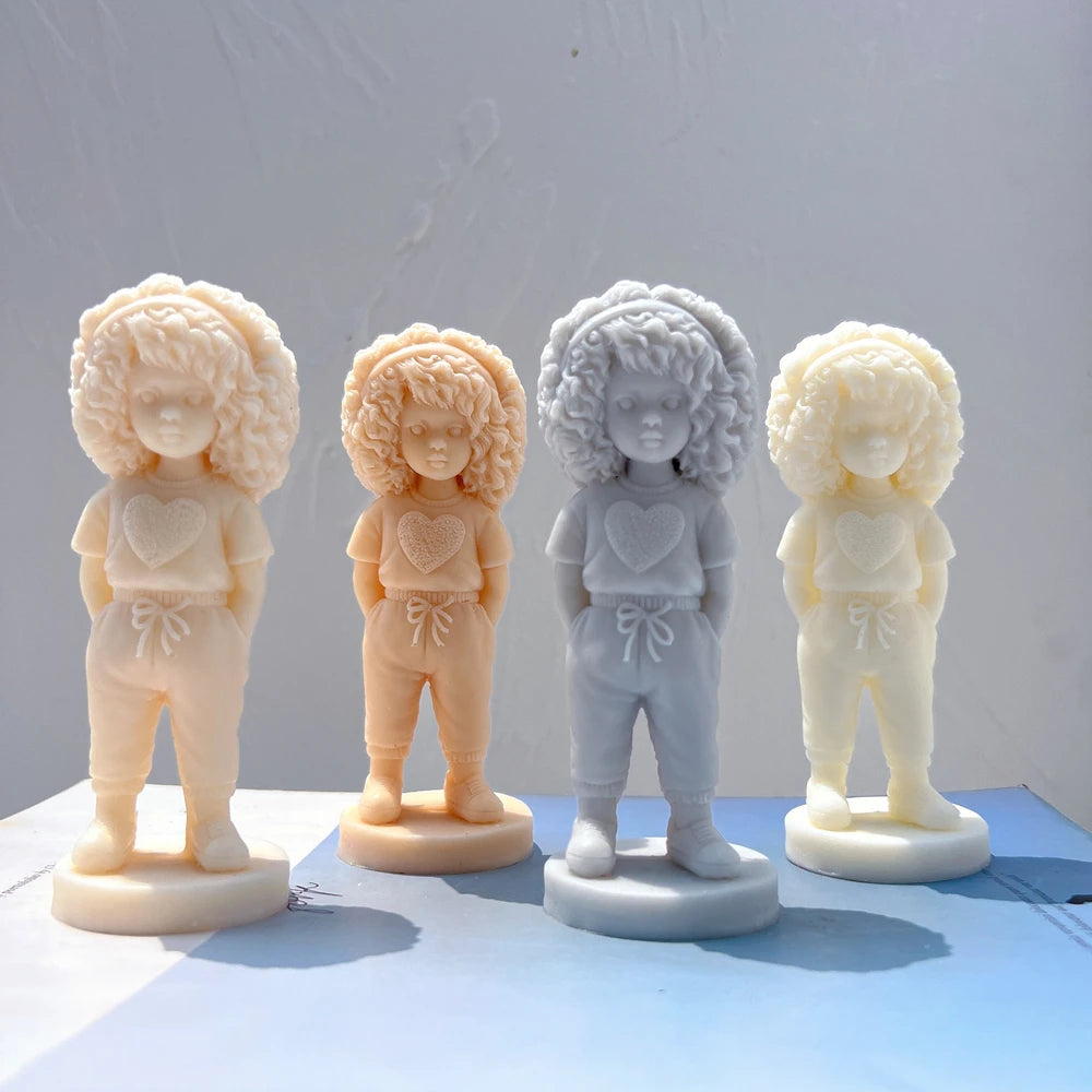 Curly Hair Girl with Heart Shirt Candle Mold