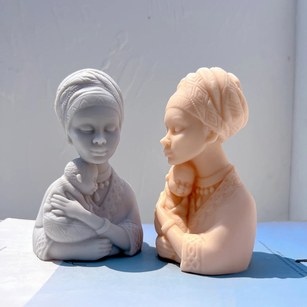 Afro Women Holding Baby Bust Candle Mold