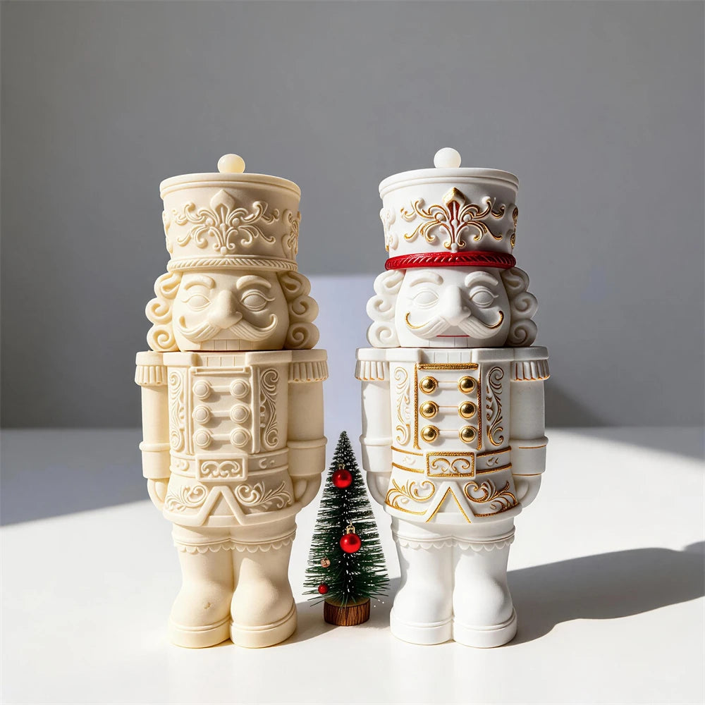 Standing Nutcracker storage jar with hollow body and removable lid