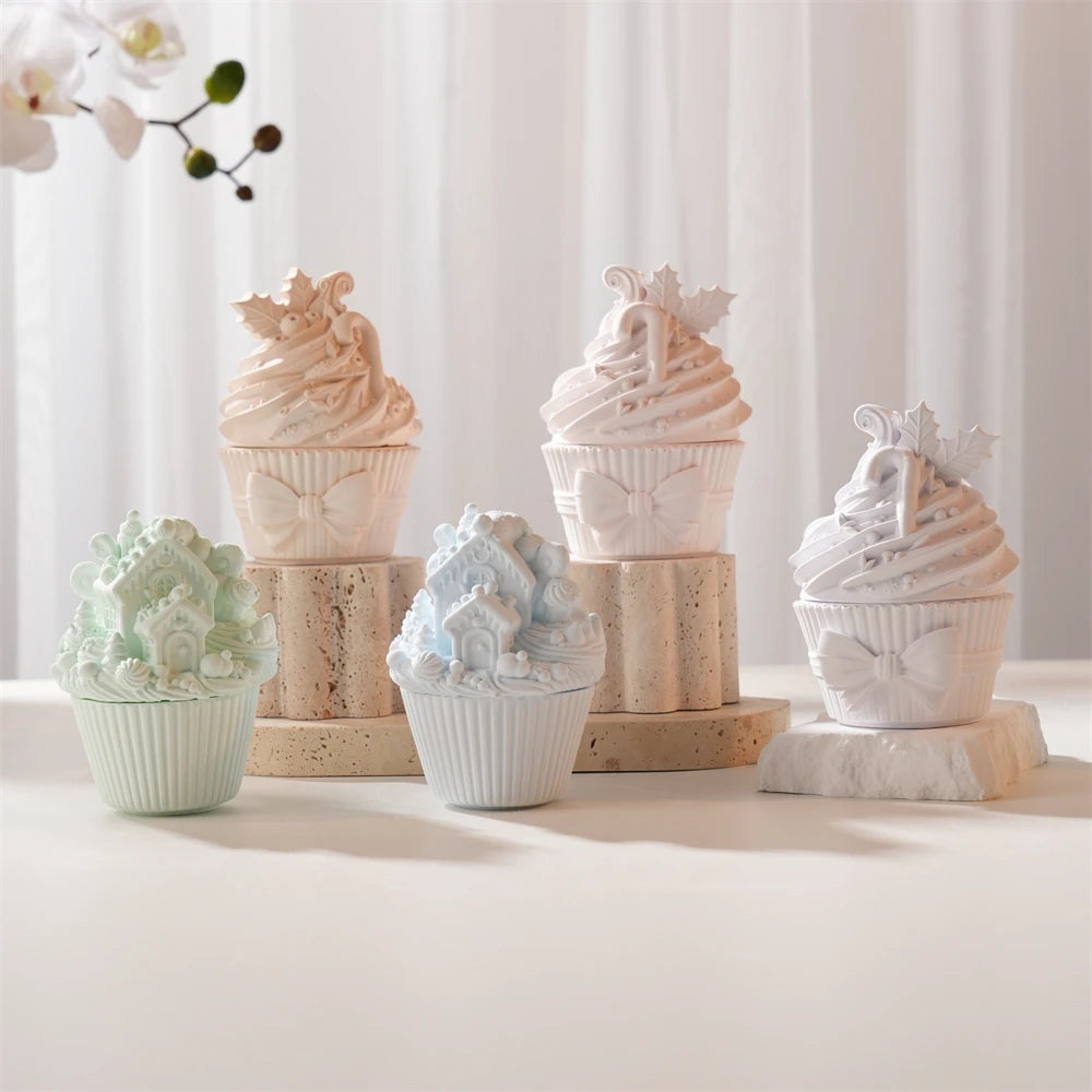 Christmas Cupcake Candle Holder Mold with Lid