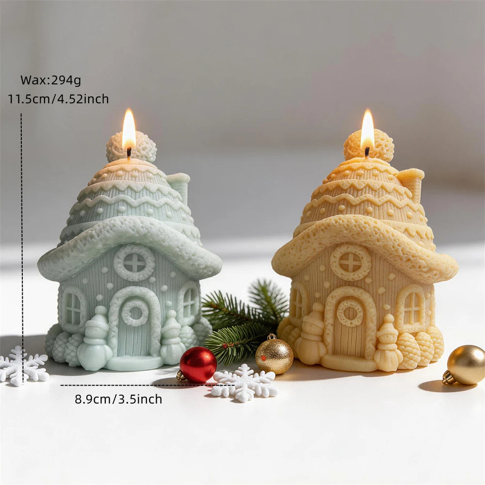 Christmas cottage candle measuring 11.5 centimetres tall