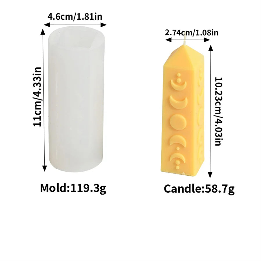 Celestial Moon & Star Patterned Column Candle Silicone Mold