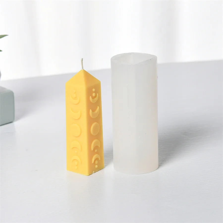 Celestial Moon & Star Patterned Column Candle Silicone Mold