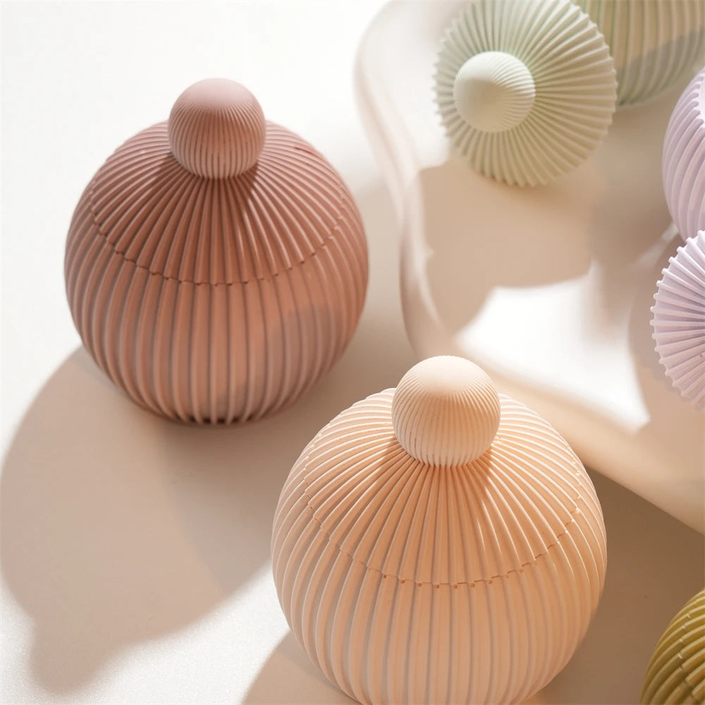 Ribbed Ball Candle Silicone Mold with Lid