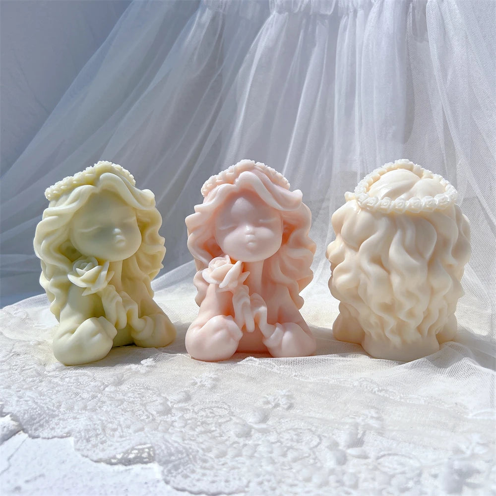Two Designs Flower Fairy Figure Sculpture Candle Molds