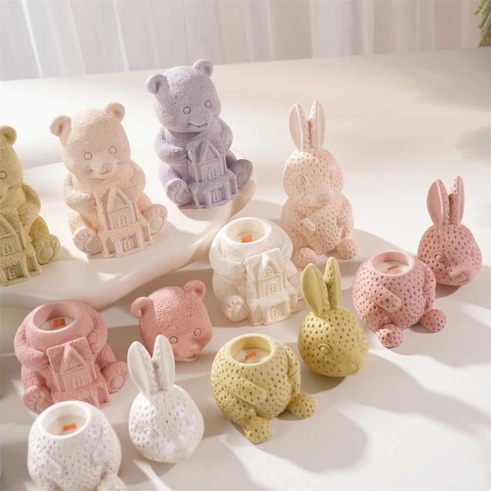 Bunny & Bear House Candle Jar Mold – Cute Silicone Mould