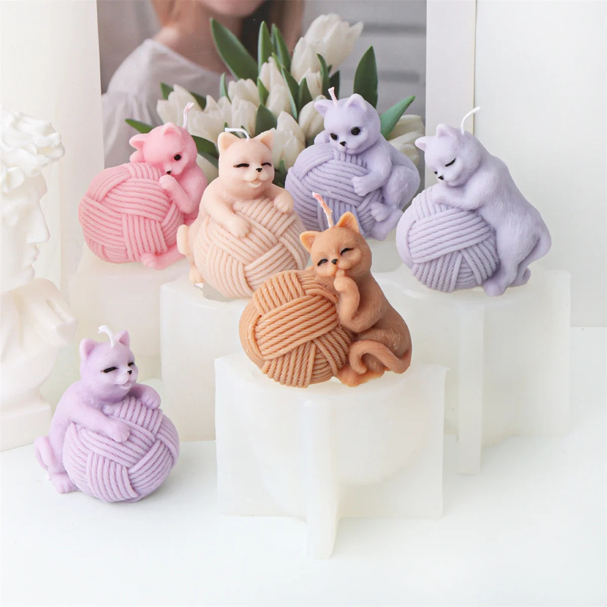 Wool Ball Kitten Candle Molds