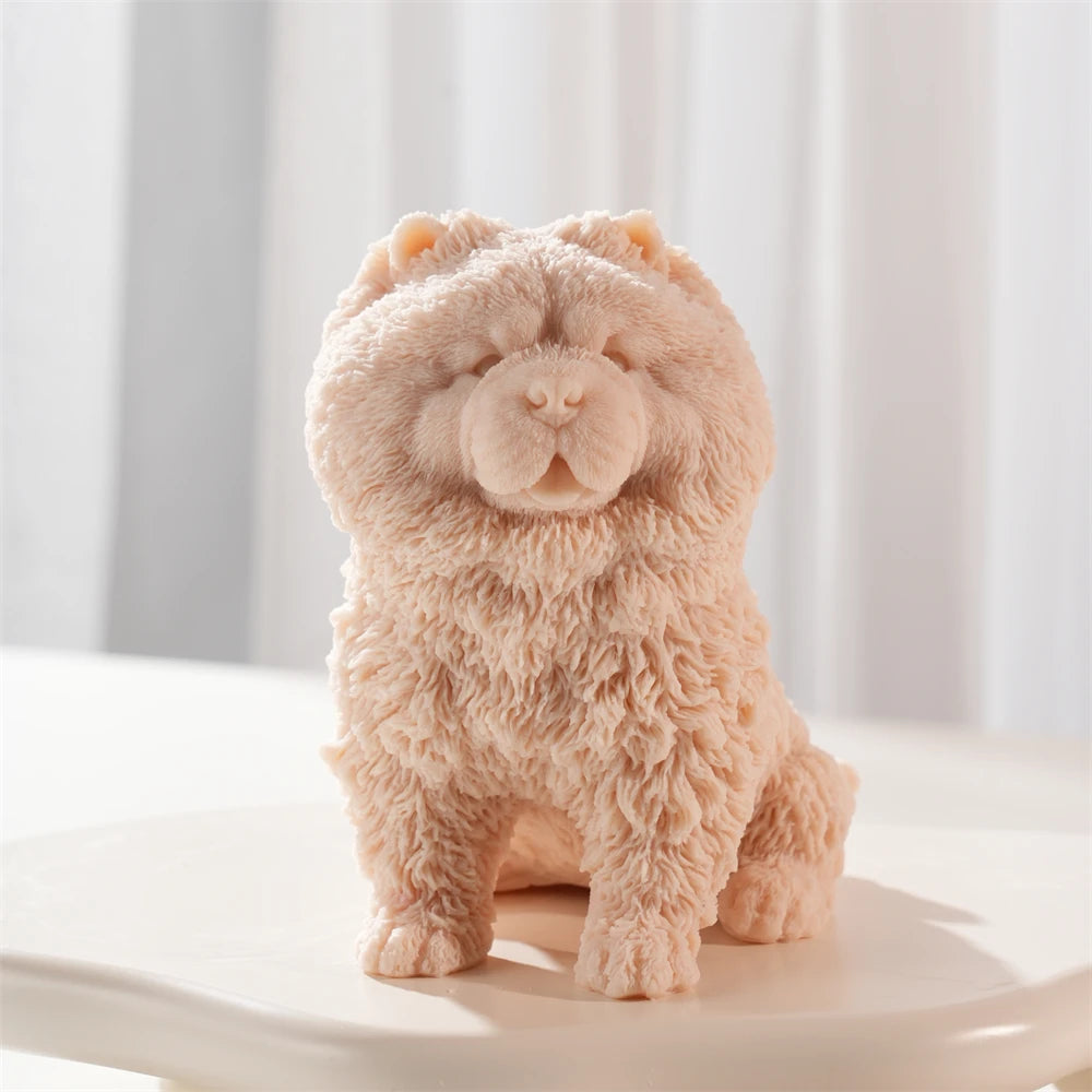 Fluffy Sitting Chow Chow Puppy Silicone Candle Mold