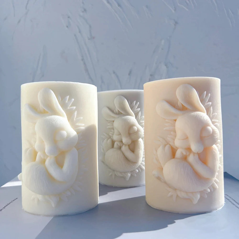 Easter Bunny Pillar Candle Mold Silicone