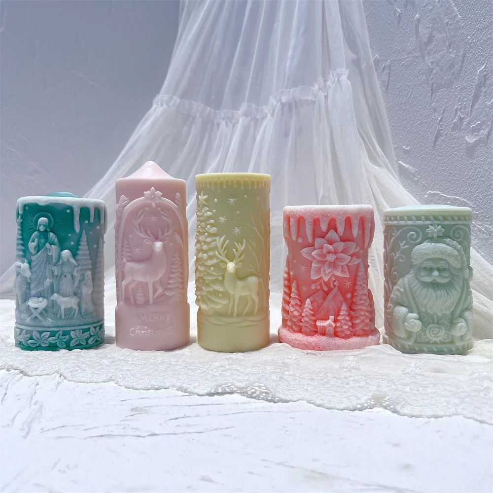 Santa Claus & Christmas Column Silicone Candle Molds