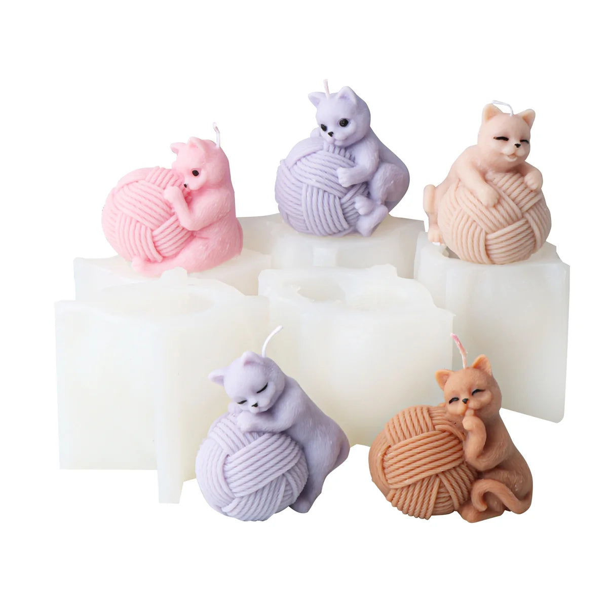 Wool Ball Kitten Candle Molds
