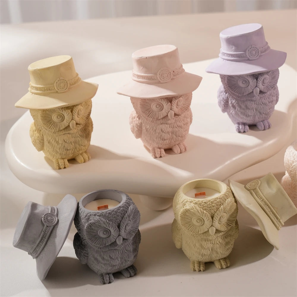 Owl Candle Jar Concrete Silicone Mold