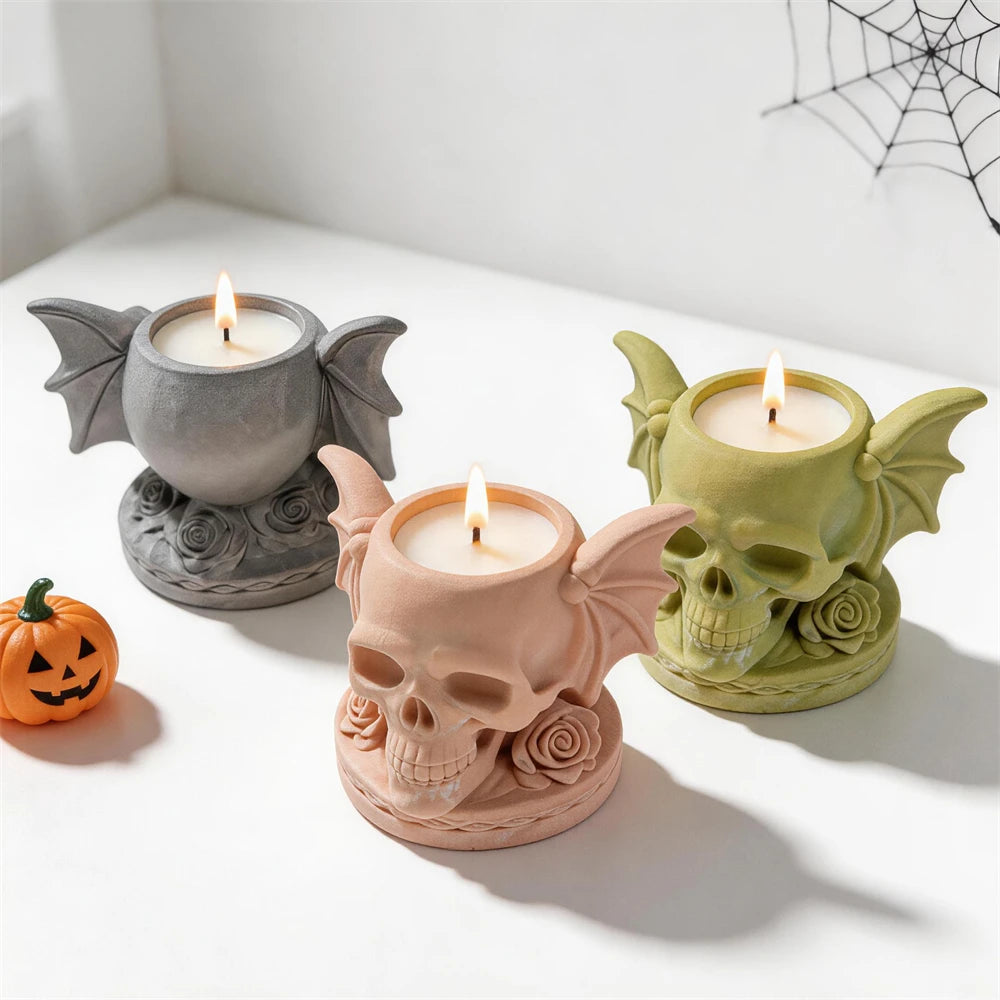 Gothic Rose Skull Candle Vessel Silicone Mold