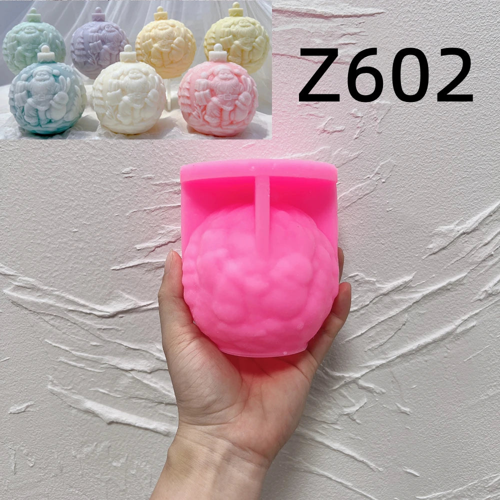 Five Designs Christmas Ball Silicone Candle Molds