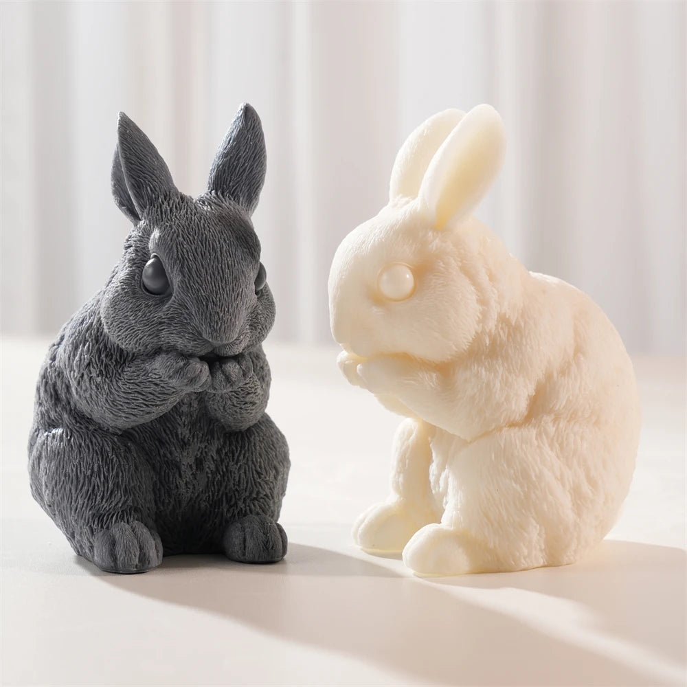 Realistic Sitting Baby Rabbit Silicone Candle Mold