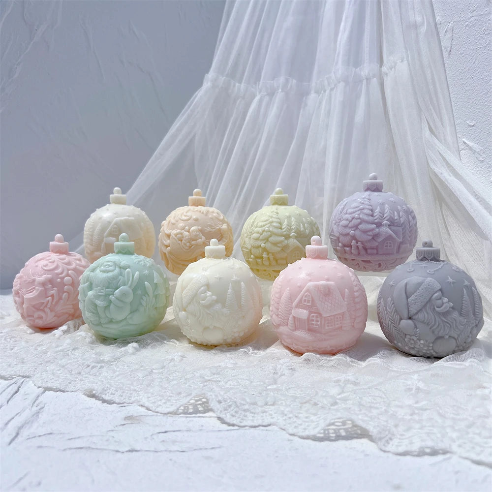 Five Designs Christmas Ball Silicone Candle Molds