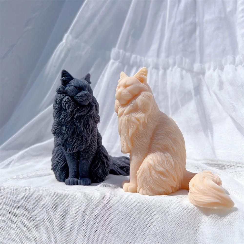 Sitting Norwegian Forest Cat Silicone Candle Mold