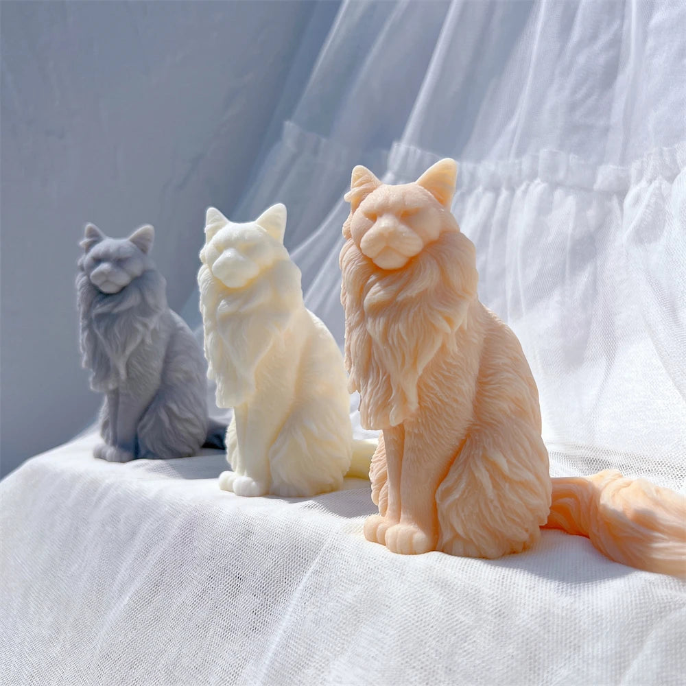 Sitting Norwegian Forest Cat Silicone Candle Mold