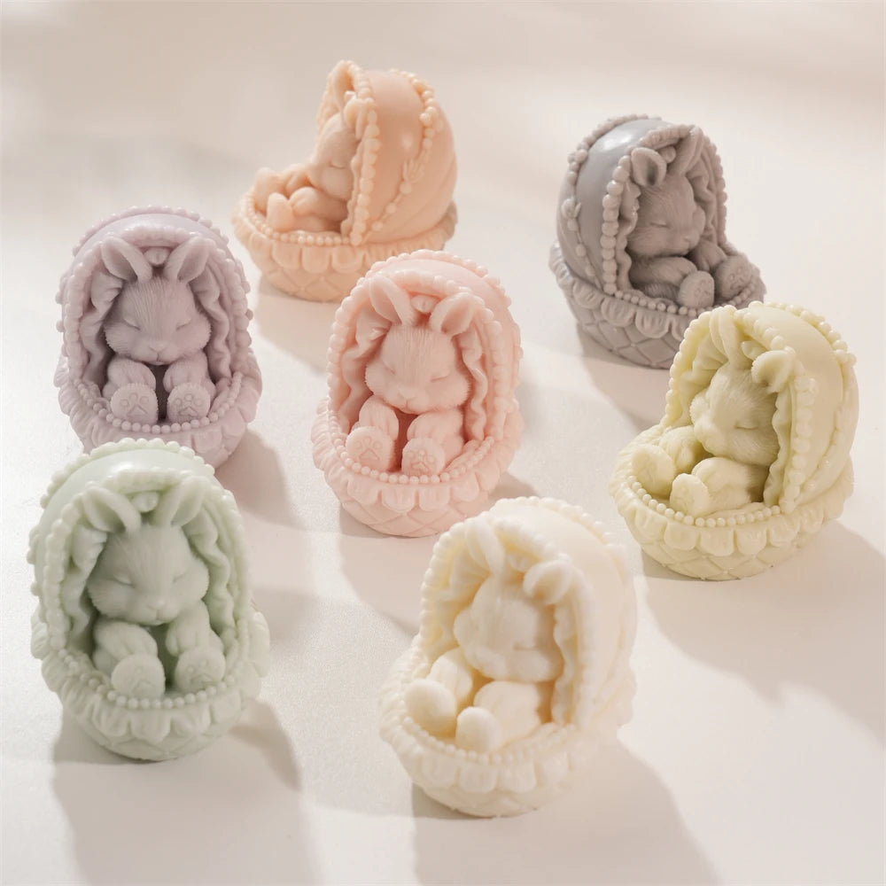 Easter Rabbit in Cradle Silicone Candle Mold for DIY