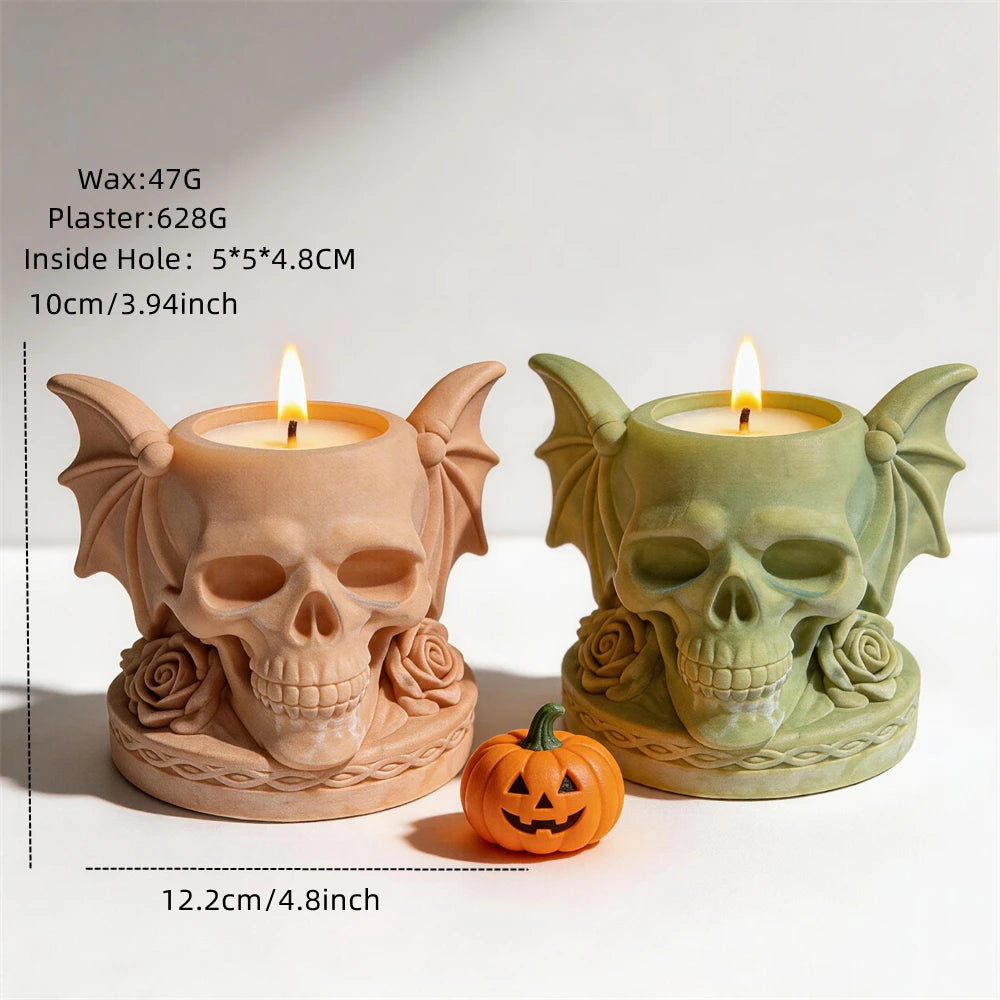 Gothic Rose Skull Candle Vessel Silicone Mold