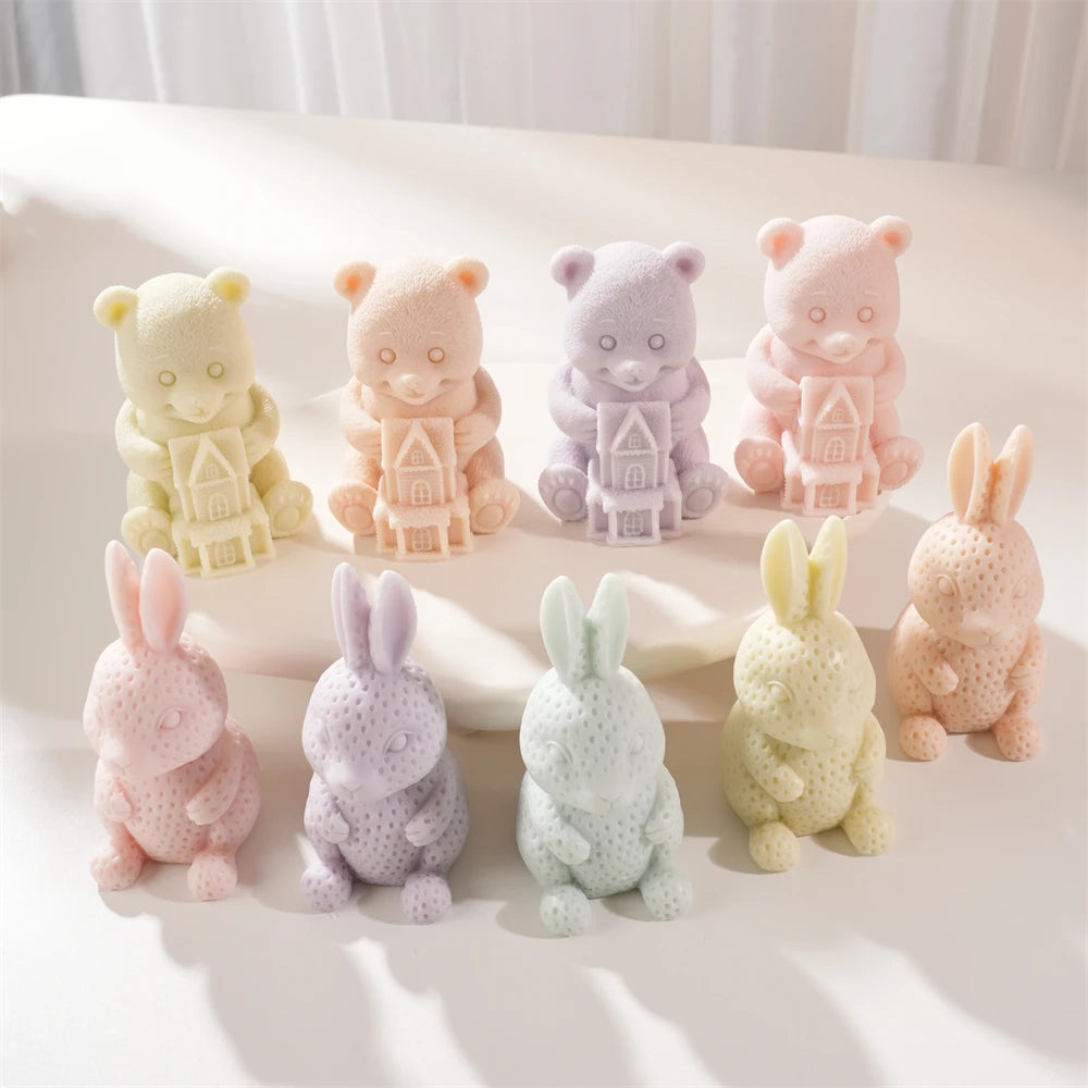 Strawberry Bunny & Bear House Candle Silicone Mold