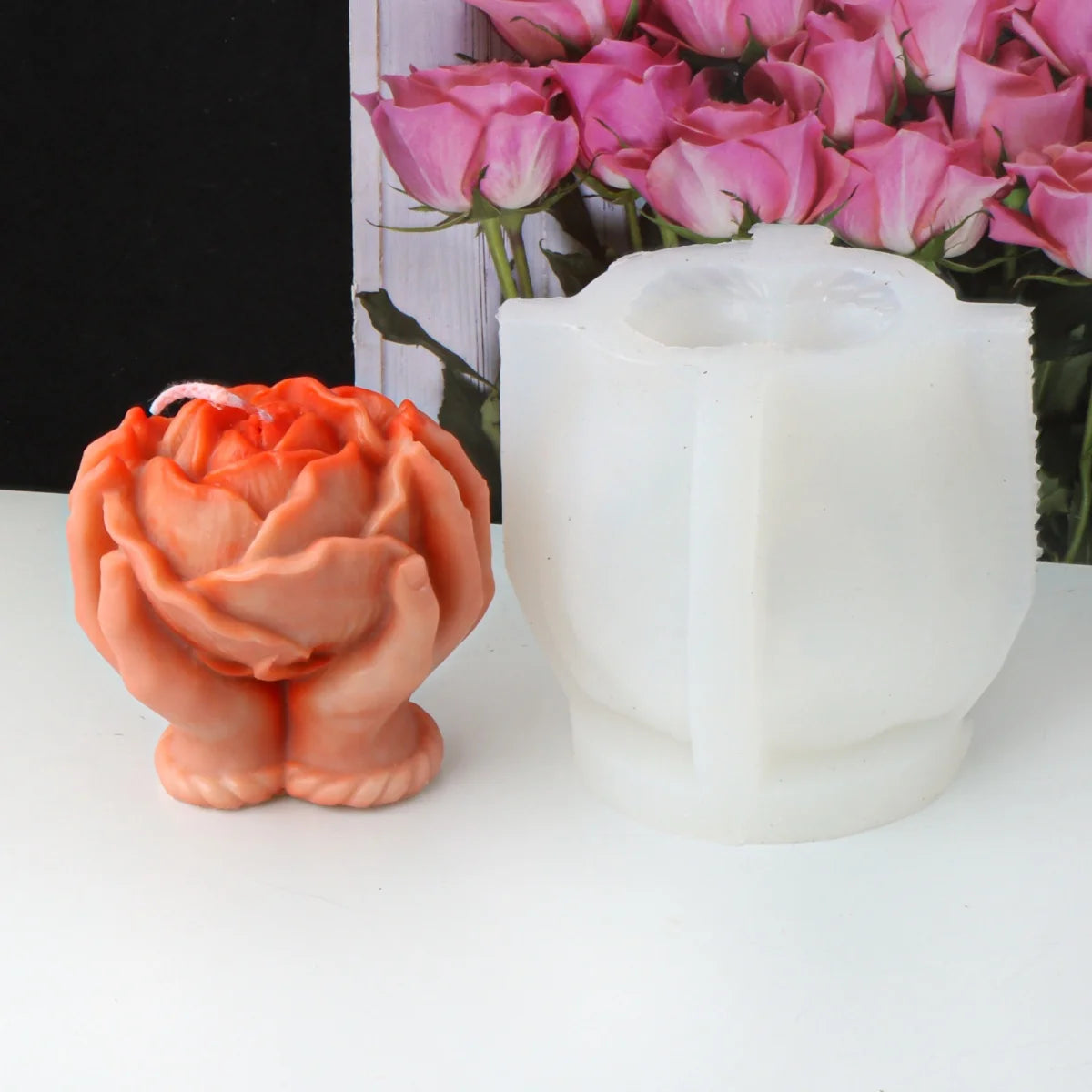 3D Hand Holding Rose Heart Skull Silicone Mold