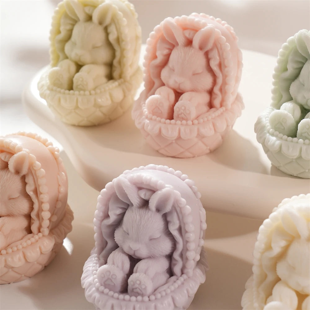 Easter Rabbit in Cradle Silicone Candle Mold for DIY
