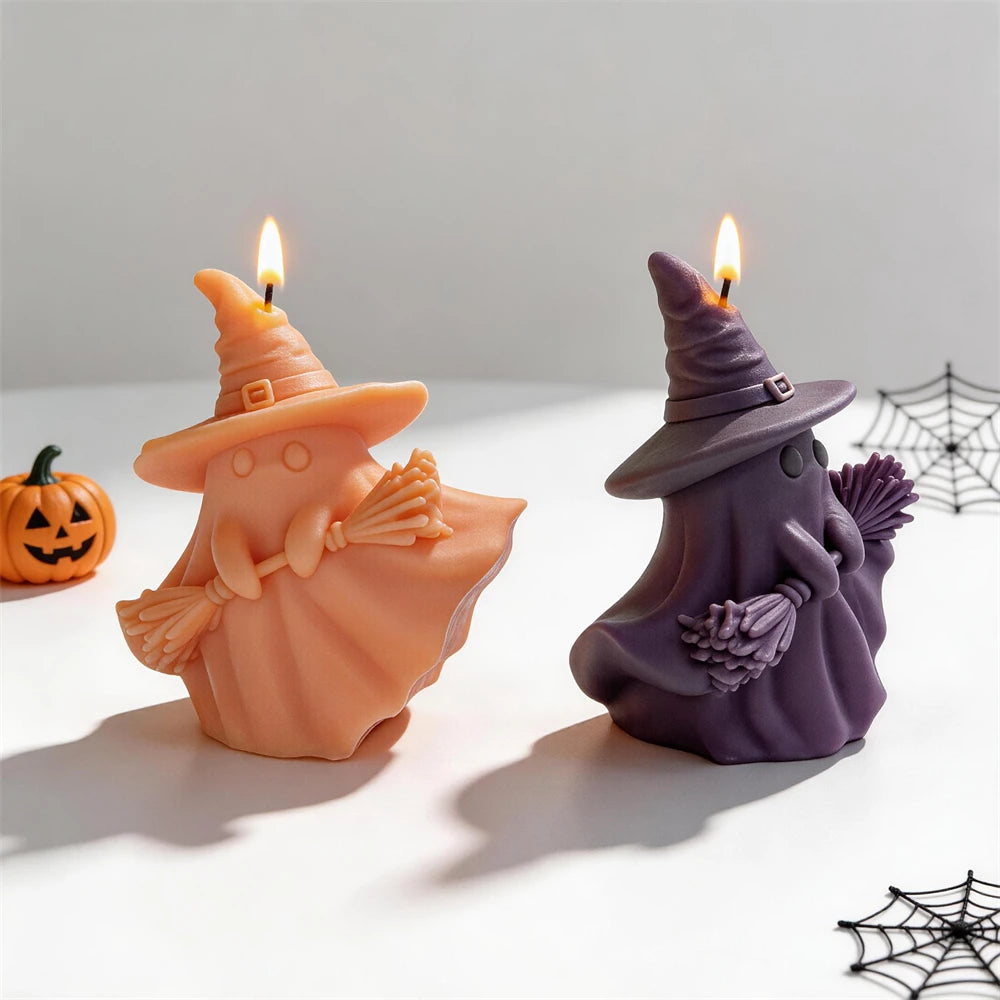 Ghost Witch Broom Silicone Candle Mold for Halloween