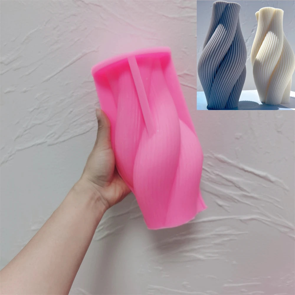 Ribbed Pillar Swirl Candle Molds - Wave Twirl Spiral