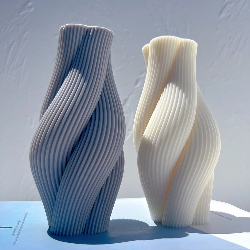 Ribbed Pillar Swirl Candle Molds - Wave Twirl Spiral