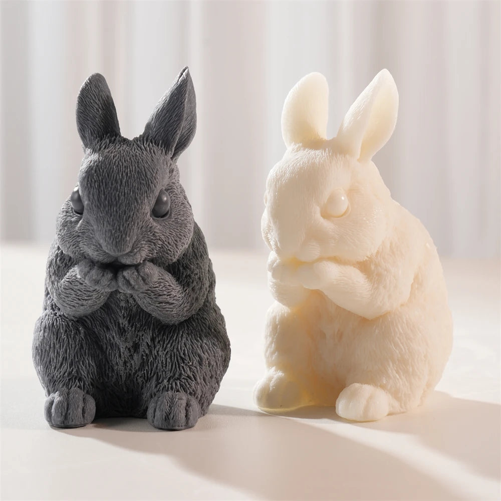 Realistic Sitting Baby Rabbit Silicone Candle Mold