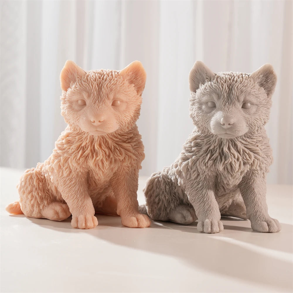 Sitting Wolf Cub Silicone Candle Mold