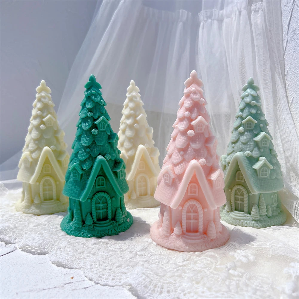 Christmas Pine Tree House Silicone Candle Mold