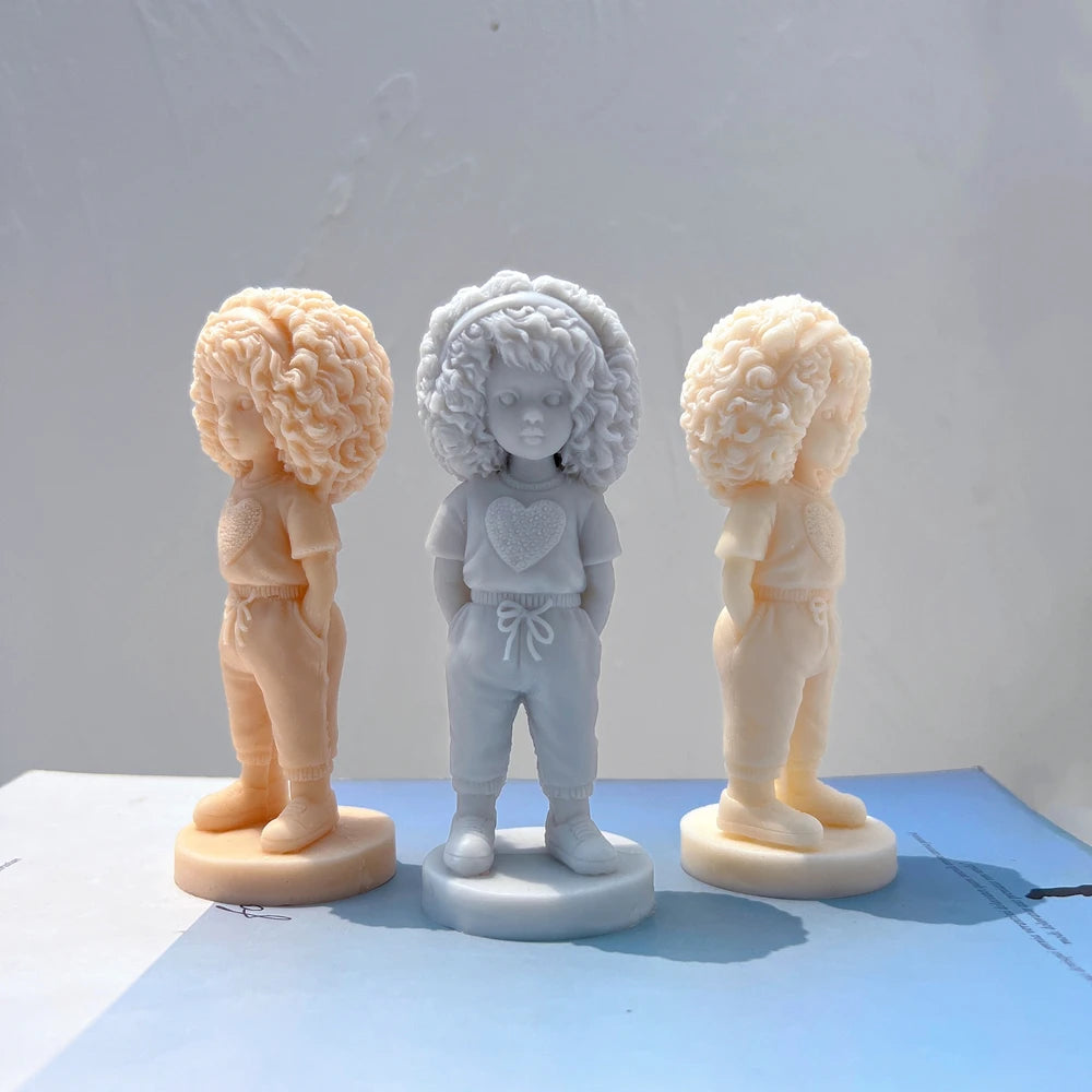 Curly Hair Girl with Heart Shirt Candle Mold