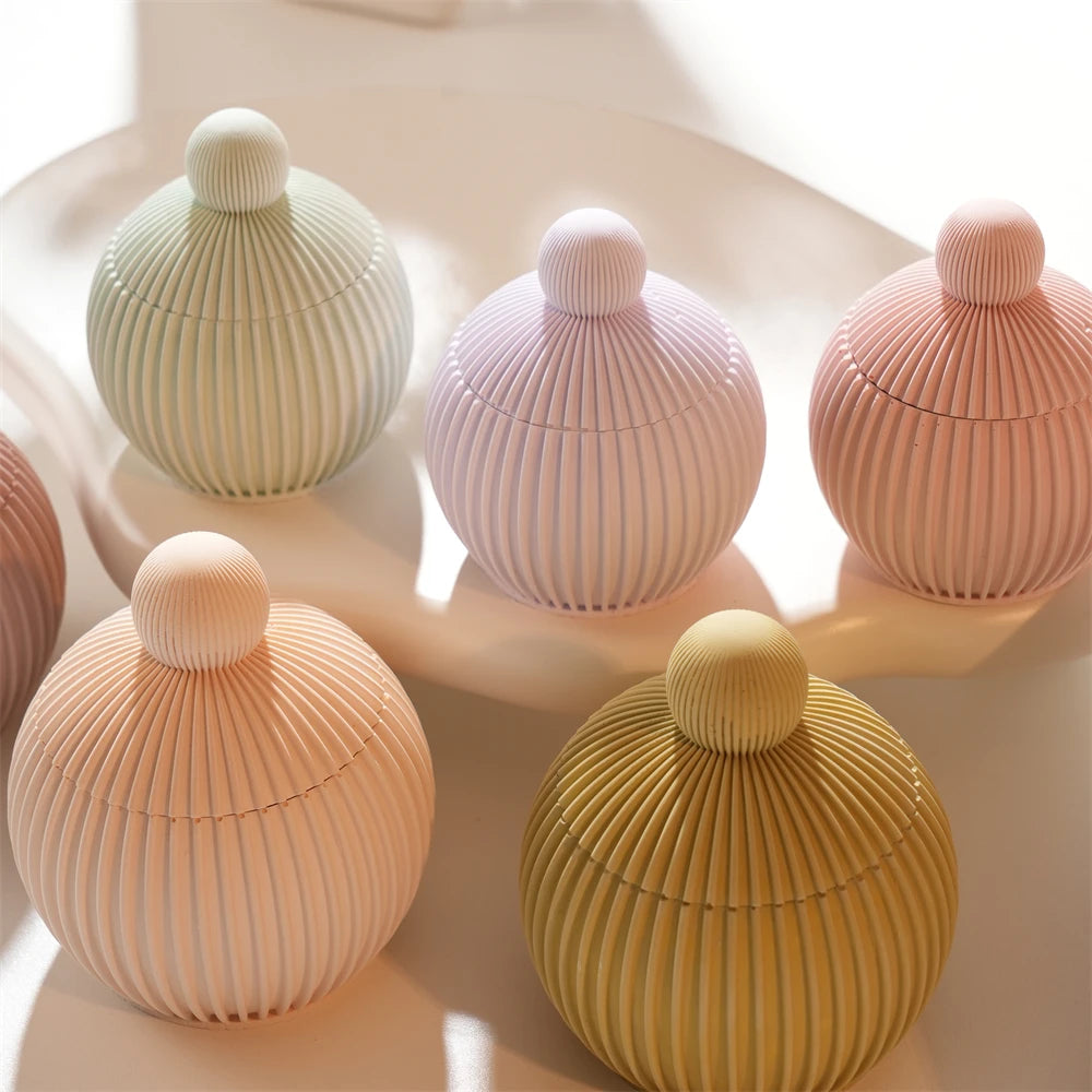 Ribbed Ball Candle Silicone Mold with Lid