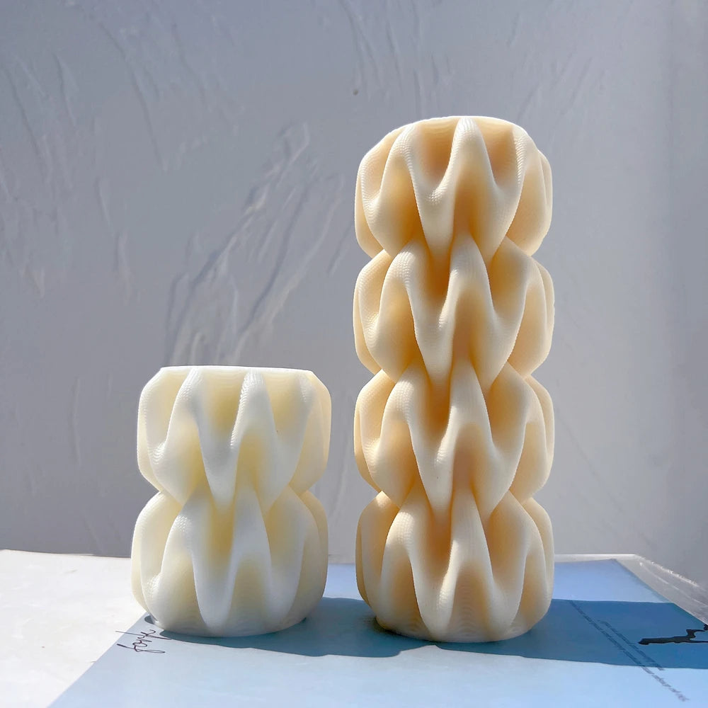 2 Sizes Wave Pillar Swirl Candle Mold