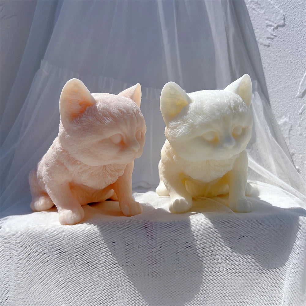 Kitten Sitting Statue Silicone Candle Mold
