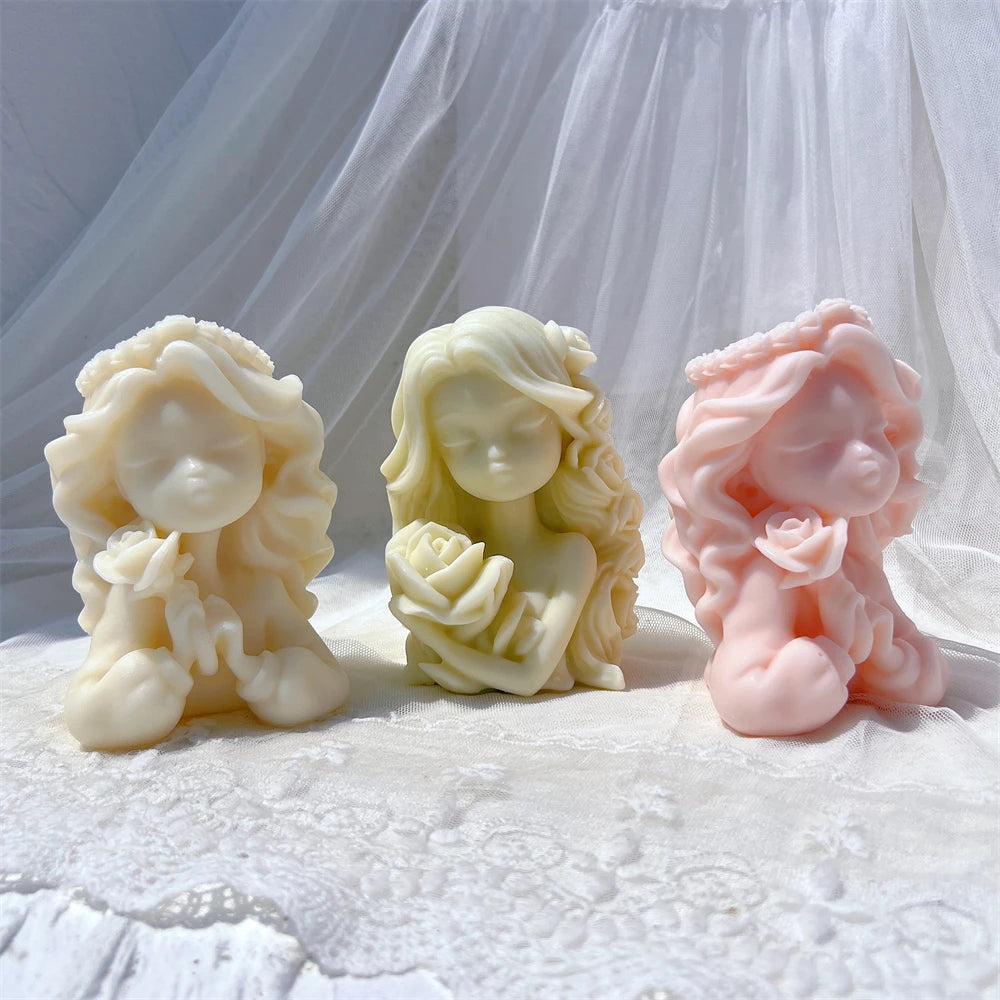 Two Designs Flower Fairy Figure Sculpture Candle Molds