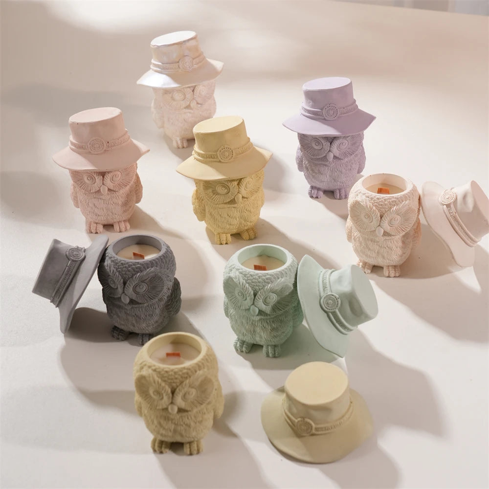 Owl Candle Jar Concrete Silicone Mold