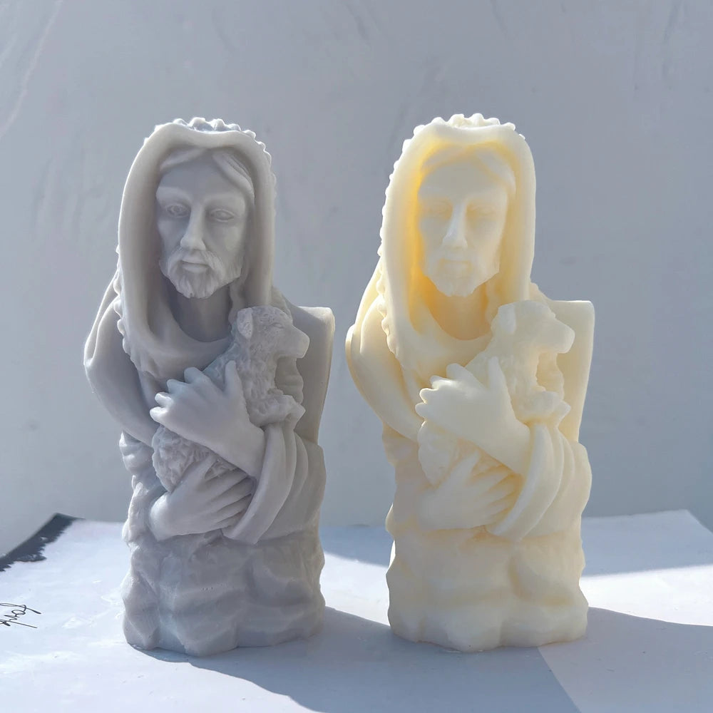 Jesus Christ Holding Lamb Statue Unique Silicone Candle Mold