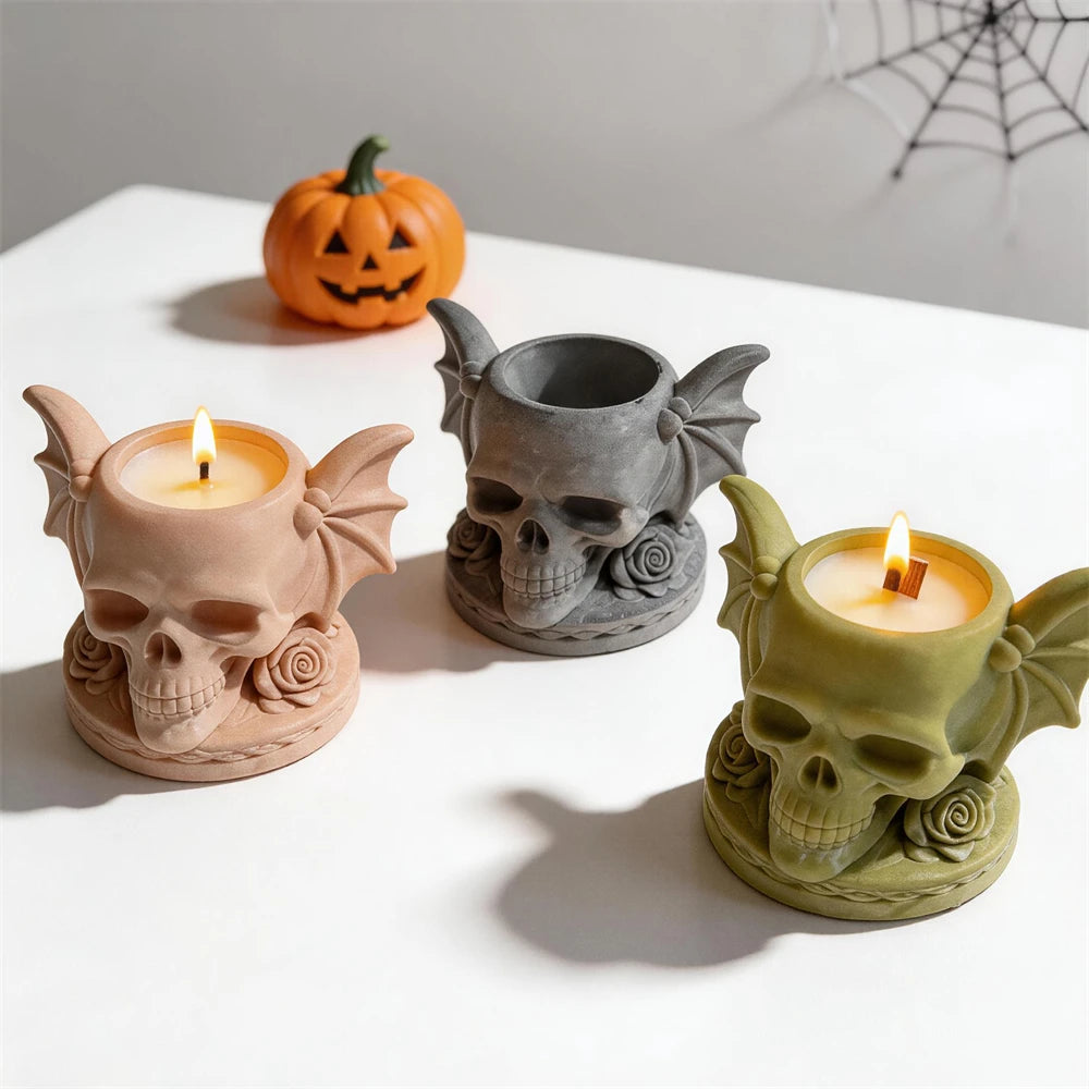 Gothic Rose Skull Candle Vessel Silicone Mold