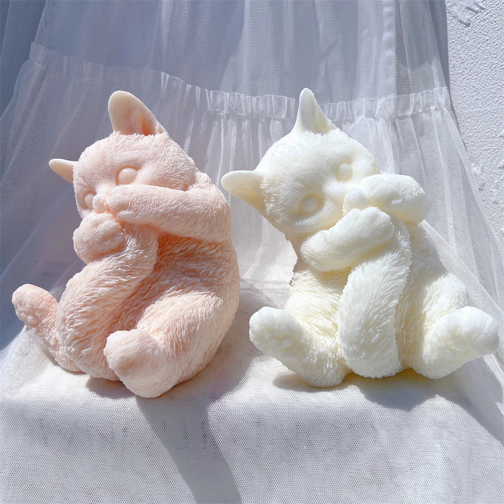 Cute Cat Playing with Tail Silicone Candle Mold