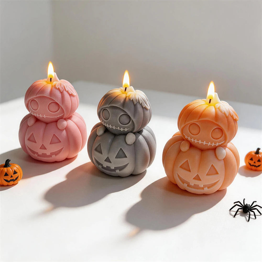Tiered jack-o'-lantern silicone mold for Halloween candle making