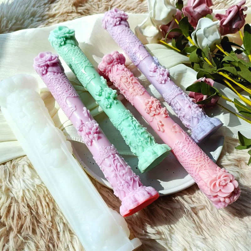 Flower Relief Long Pole Candle Silicone Mold