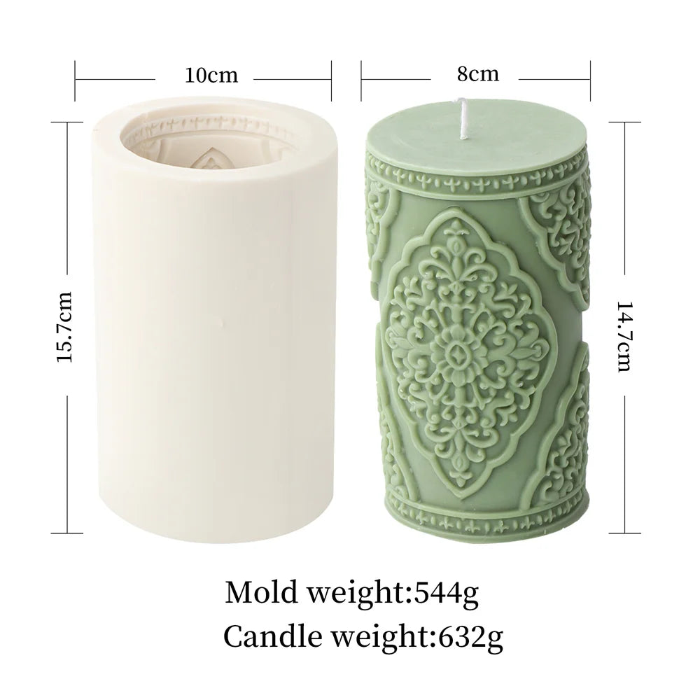 Vintage Embossed Column Cylinder Candle Molds