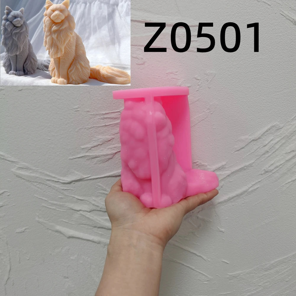 Sitting Norwegian Forest Cat Silicone Candle Mold